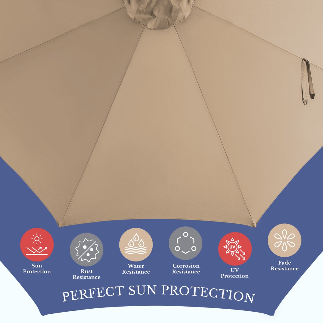 9.8FT Offset Patio Umbrella Hanging Cantilever Umbrella Outdoor Sun Shade With Easy Tilt Adjustment, 8 Ribs, UV Protection For Backyard, Lawn