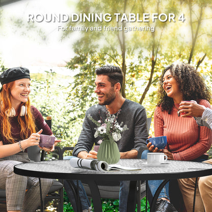 38 Round Patio Table With Umbrella Hole, Tempered Glass Outdoor Dining Table, Black