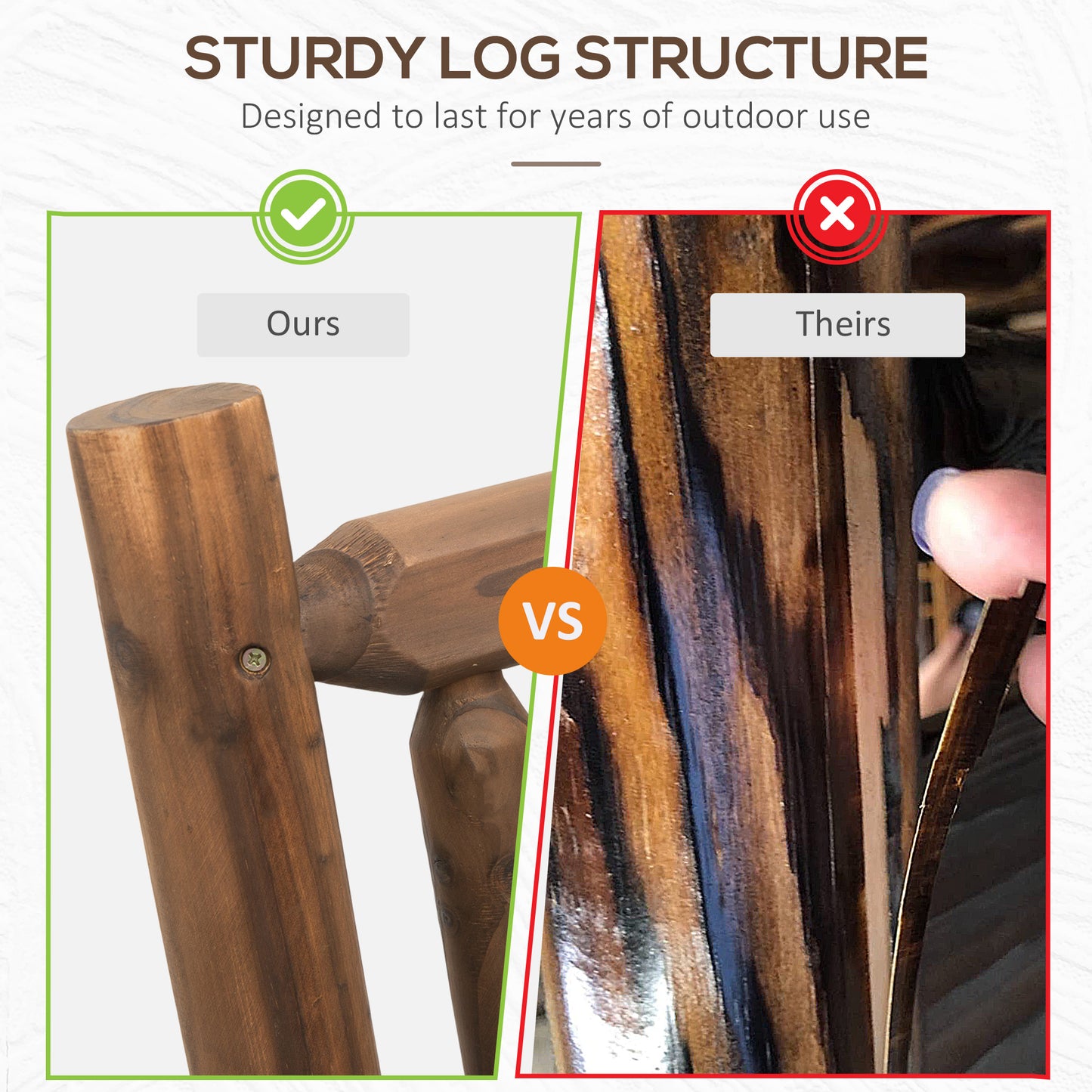 Sturdy Rocking Loveseat Wooden Log Design Wide Curved Walnut Seats ForRelaxation