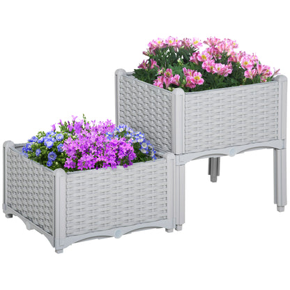 Set Of Two Rattan-Effect Planters - Grey