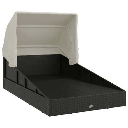 sun lounger with folding canopy 200x poly rattan