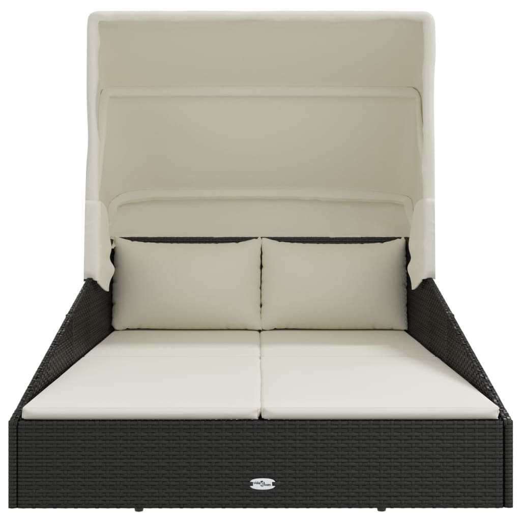 sun lounger with folding canopy 200x poly rattan