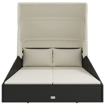 sun lounger with folding canopy 200x poly rattan