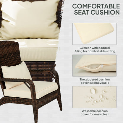 Patio Adirondack Chair With Rattan Wicker, Soft Cushions, Tall Curved Backrest For Deck Or Garden, Cream White