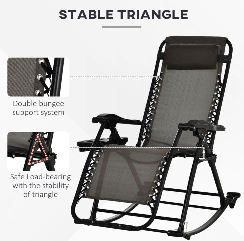 Relaxation Redefined  Grey Zero Gravity Rocker With Headrest, Tray  Phone Holder