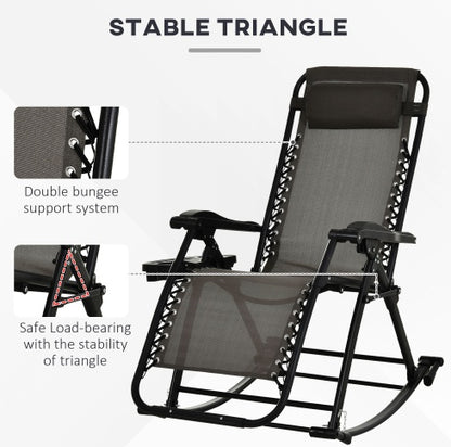 Relaxation Redefined  Grey Zero Gravity Rocker With Headrest, Tray  Phone Holder
