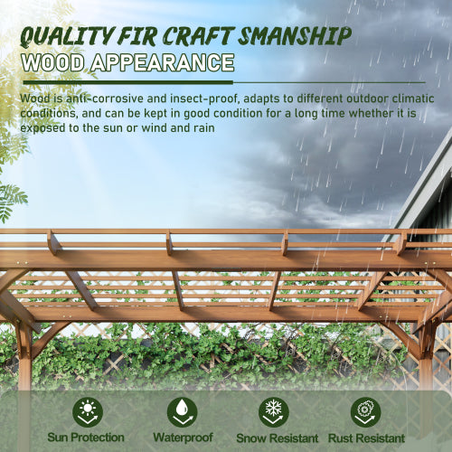 12 X 10 FT Outdoor Wood Pergola, Wooden Grape Pergola For Climbing Plant Support For Garden, Patio, Backyard, Deck, Brown