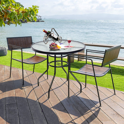 32 Inch Patio Tempered Glass Steel Frame Round Table With Convenient Umbrella Hole