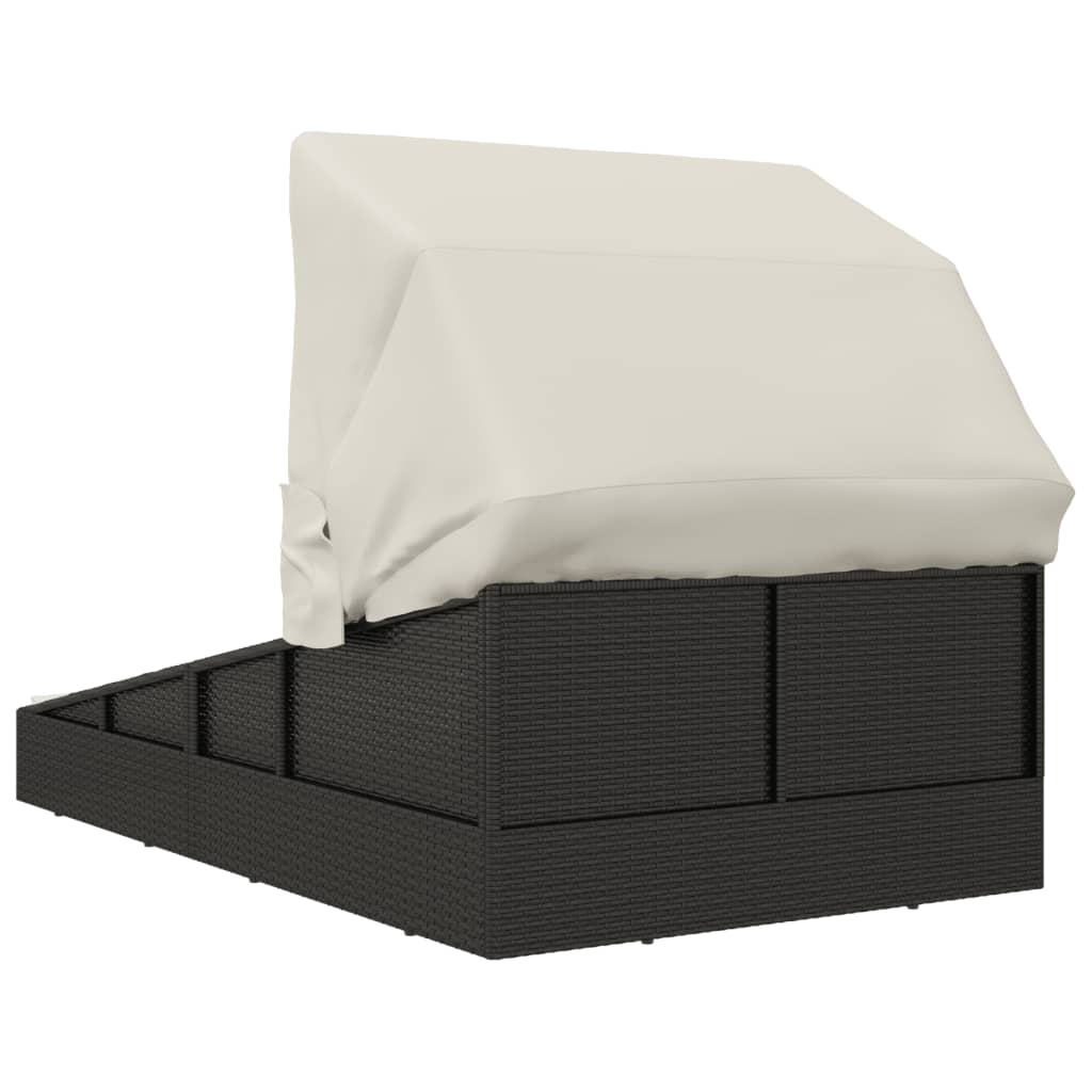 sun lounger with folding canopy 200x poly rattan
