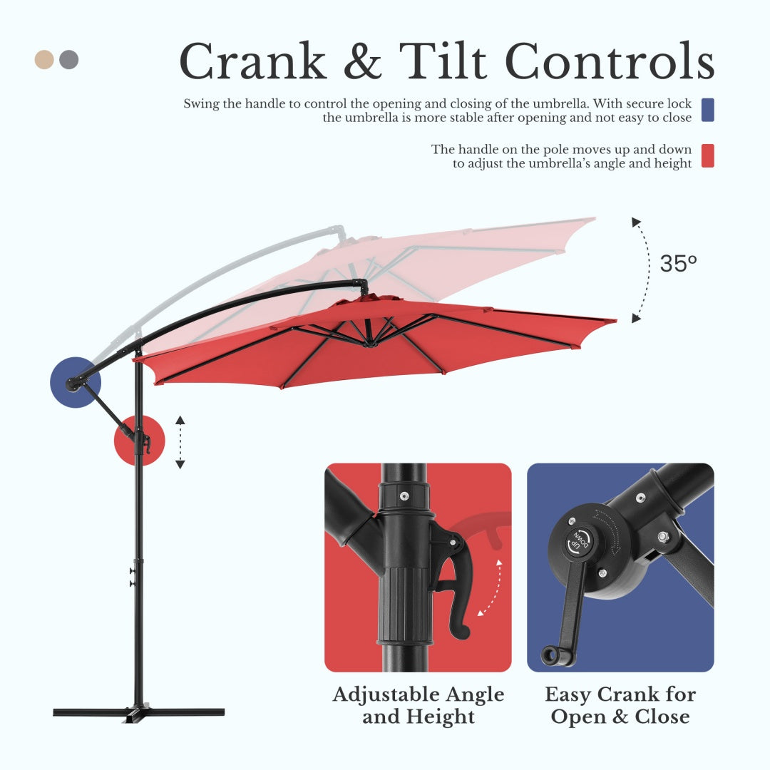 9.8FT Offset Patio Umbrella Hanging Cantilever Umbrella Outdoor Sun Shade With Easy Tilt Adjustment, 8 Ribs, UV Protection For Backyard, Lawn