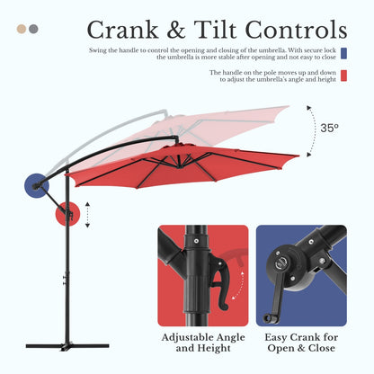 9.8FT Offset Patio Umbrella Hanging Cantilever Umbrella Outdoor Sun Shade With Easy Tilt Adjustment, 8 Ribs, UV Protection For Backyard, Lawn