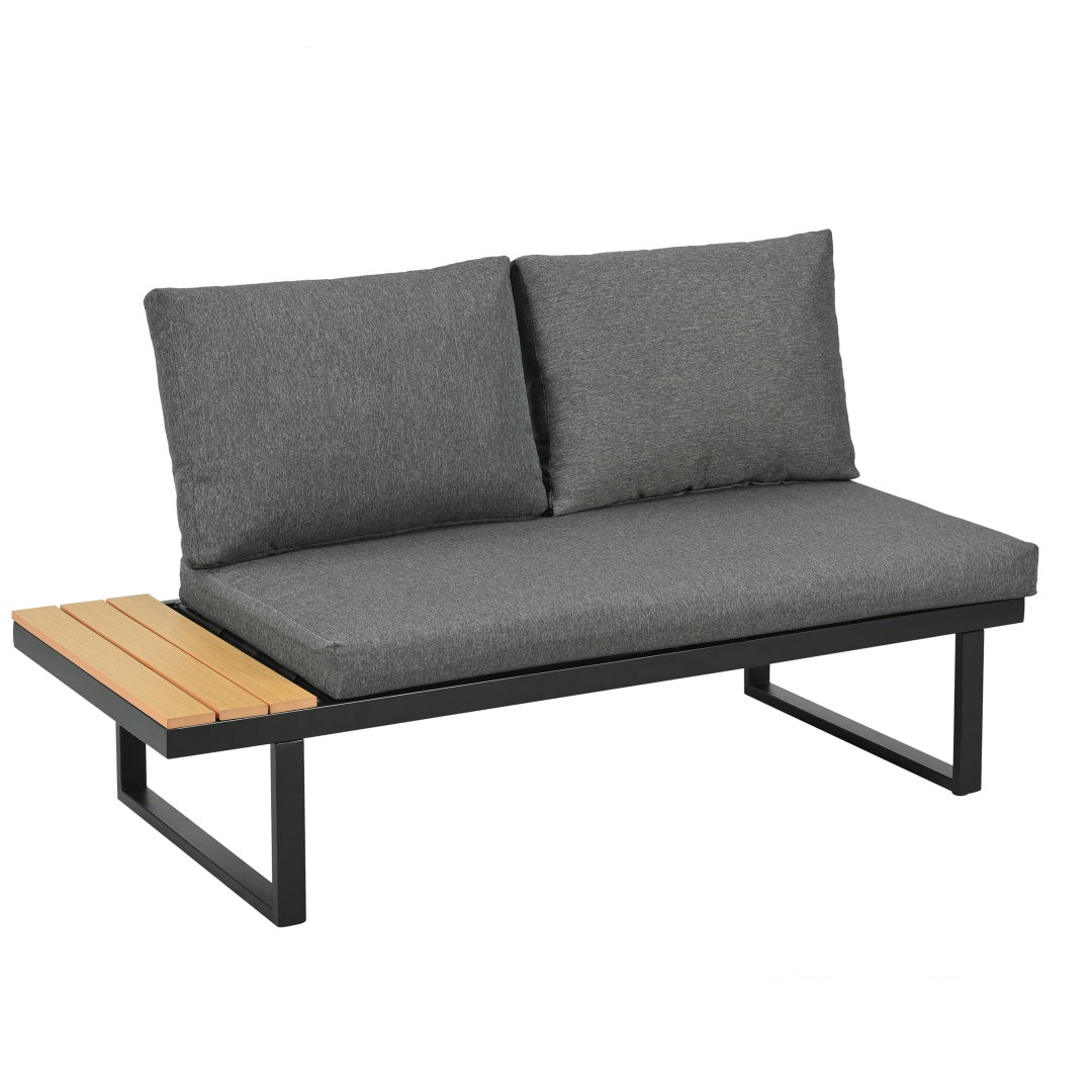 5-6 Seater Garden Lounge Set, Galvanized Iron Frame Outdoor Patio Furniture, 6-Piece Set, Reclining & Adjustable Seating, 2 WPC Tabletop Table Included, Gray Fabric  Black Frame