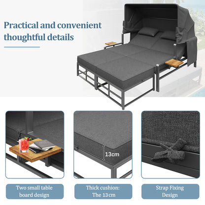 Garden Lounge Set For 2-4 People, Sun Lounger Set, Garden Lounger For 2 People With Foldable Sunshade, Outdoor Sofa Set, Dining Set For Terrace, Balcony, Garden, Indoor Outdoor Use
