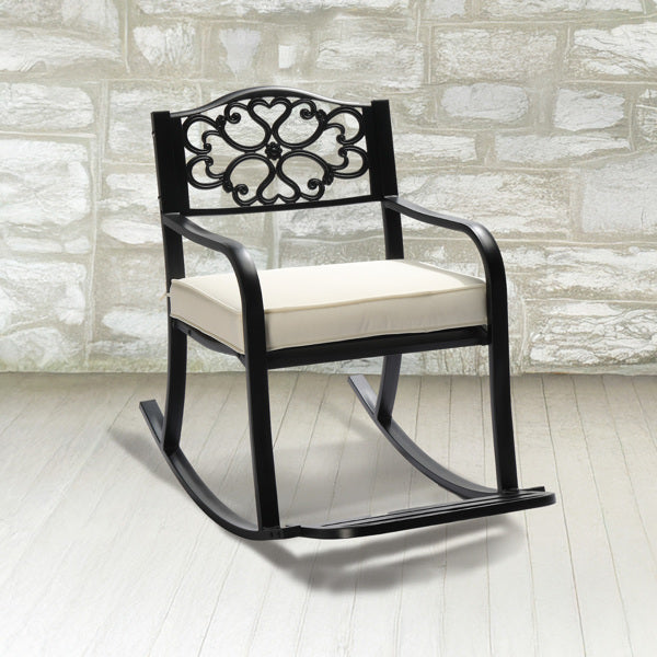Metal Rocking Chair, Outdoor Rocking Bench With Cushion, Patio Rocker With Footrest, Weatherproof Rocking Chair For Outside, Patio, Garden, Flower Backrest