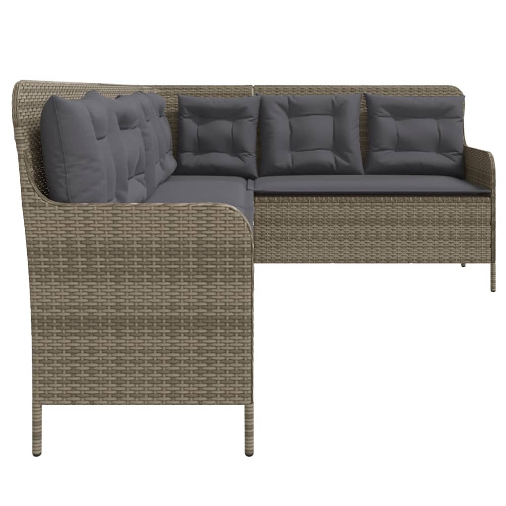 L-shaped garden sofa with cushions, poly rattan