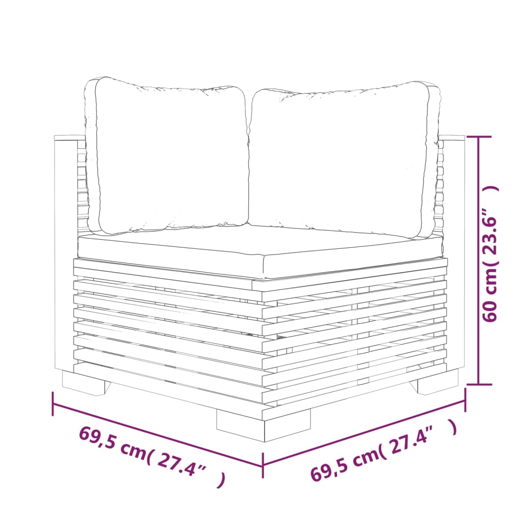 Garden Corner Sofa with Dark Grey Cushions, Solid Teak Wood
