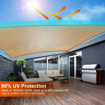 Rectangle Shade Sails Top Canopy 98% UV Block Awning Shelter 185GSM HDPE Patio Cover With Snap Hooks Ropes For Outdoor Garden Backyard