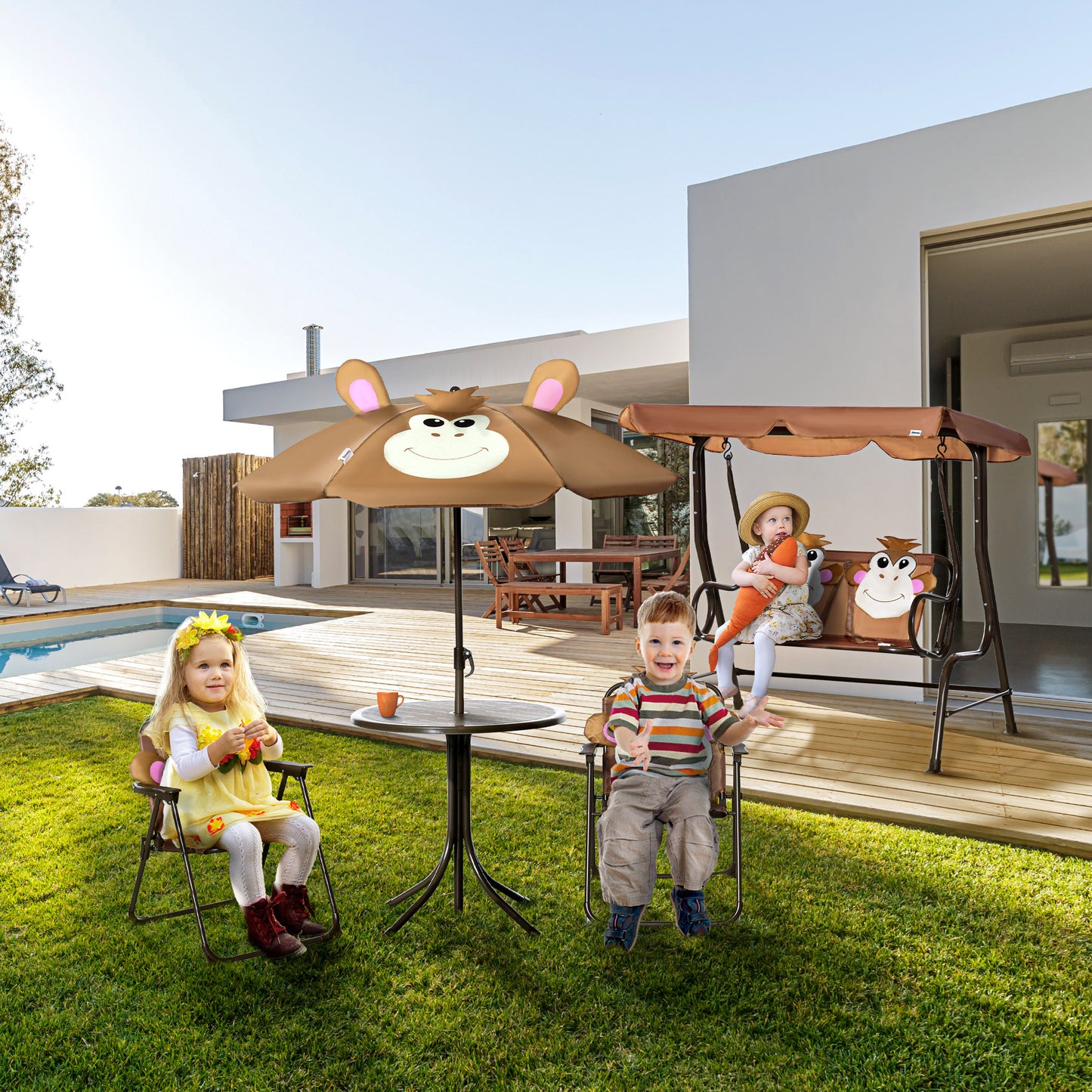 Porch Swing for Kids with Adjustable Canopy to Block Sun at Angles