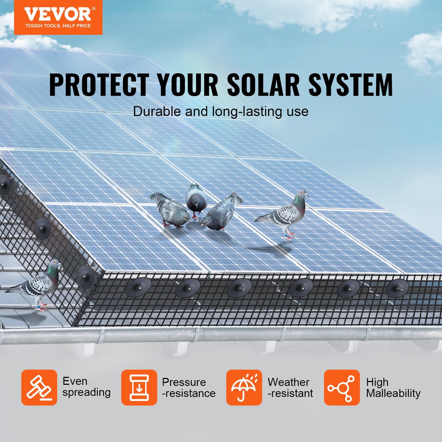 8 Inch X 100ft Solar Panel Bird Guard, Critter Guard Roll Kit With 70pcs Aluminum Alloy Fasteners, Solar Panel Guard With Rust-proof PVC Coating, 1/2 Inch Wire Roll Mesh