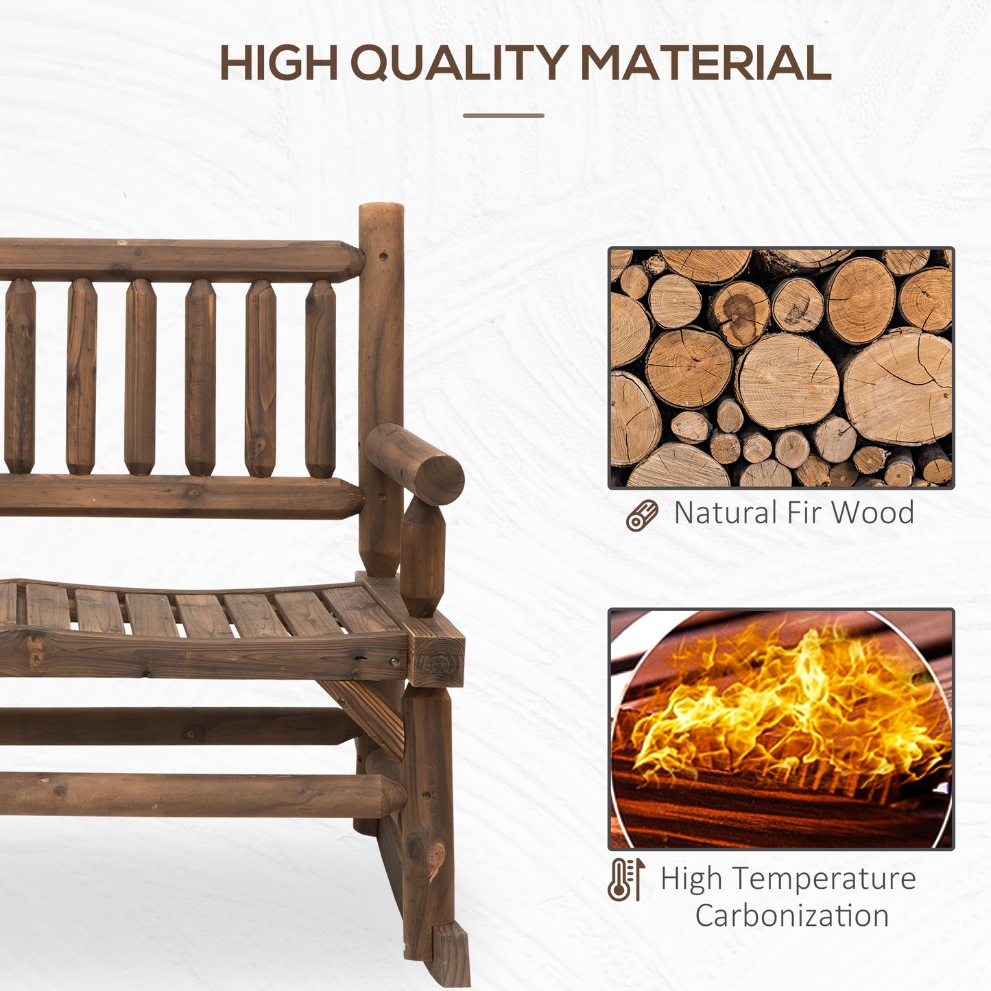 Sturdy Rocking Loveseat Wooden Log Design Wide Curved Walnut Seats ForRelaxation