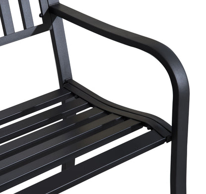 50ft Outdoor Bench Seat, Patio Bench With Slatted Seat, Metal Porch Bench, With 2 Person Design, For Poolside, Lawn, Black