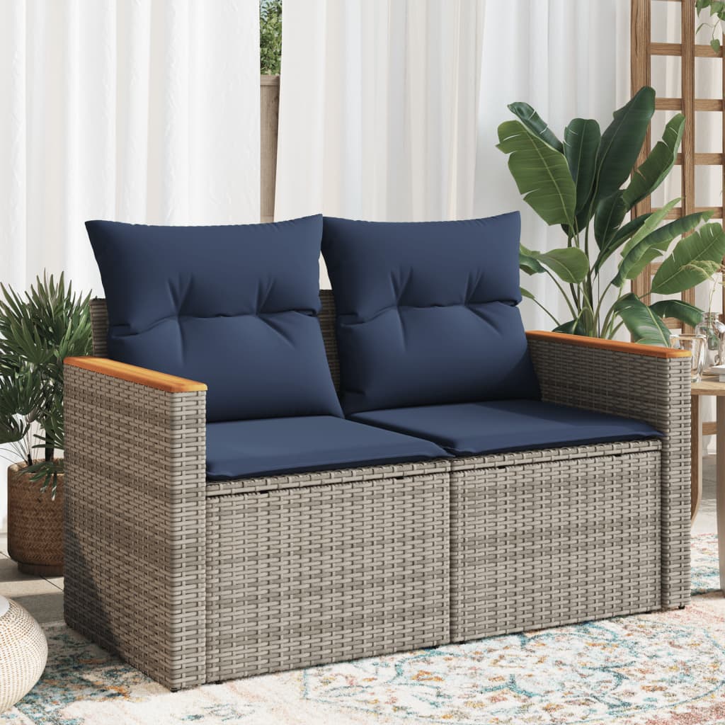 Garden Sofa with Cushions, 2-Seater, Poly Rattan