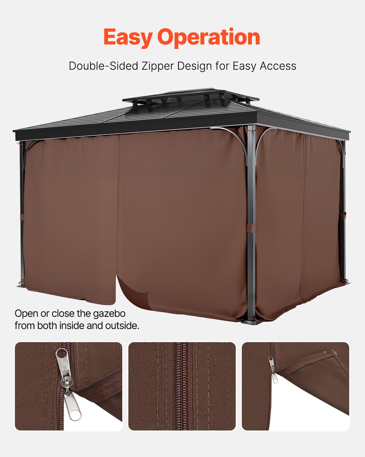 Gazebo Curtains Outdoor, Fit Most 10' X 10' X 6.9' Gazebos, 4-Panel Sidewall Gazebo Privacy Curtains With Zippers, Outdoor Curtain Replacement For Patio Canopy, Only Curtain, Coffee
