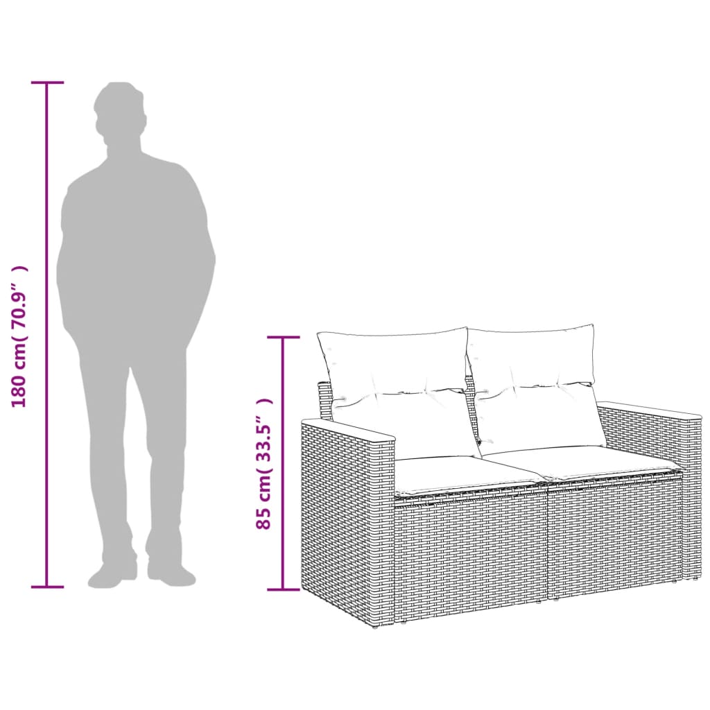 Garden Sofa with Cushions, 2-Seater, Poly Rattan