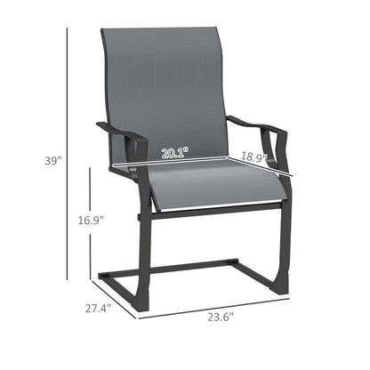 Patio Dining Chairs Set Of 2 With High Backrest, Armrest, Breathable Fabric & Metal Frame, 256LBS, Light Gray