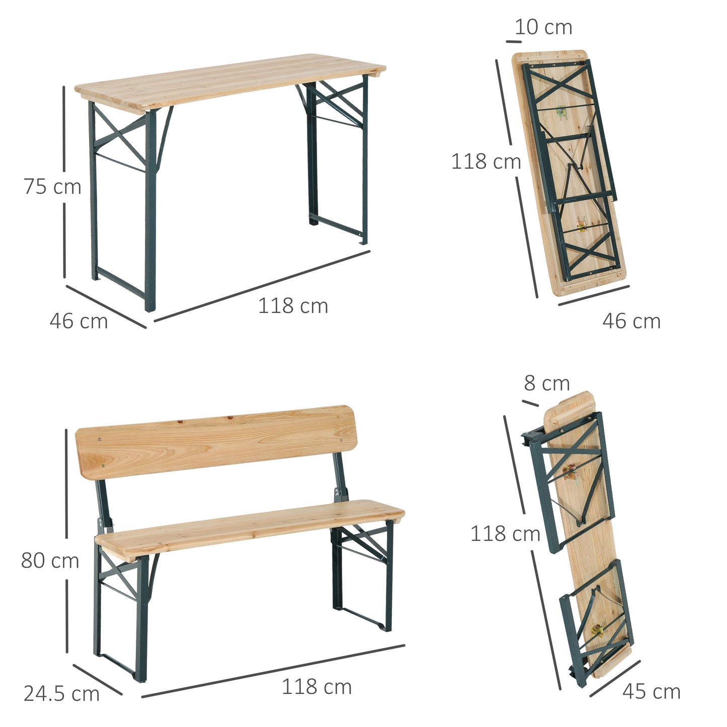 Portable Folding Camping Picnic Trestle Beer Table And 2 Bench Set Wooden Garden Furniture Patio Dining Party BBQ Chairs Stools