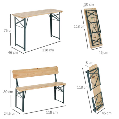 Portable Folding Camping Picnic Trestle Beer Table And 2 Bench Set Wooden Garden Furniture Patio Dining Party BBQ Chairs Stools