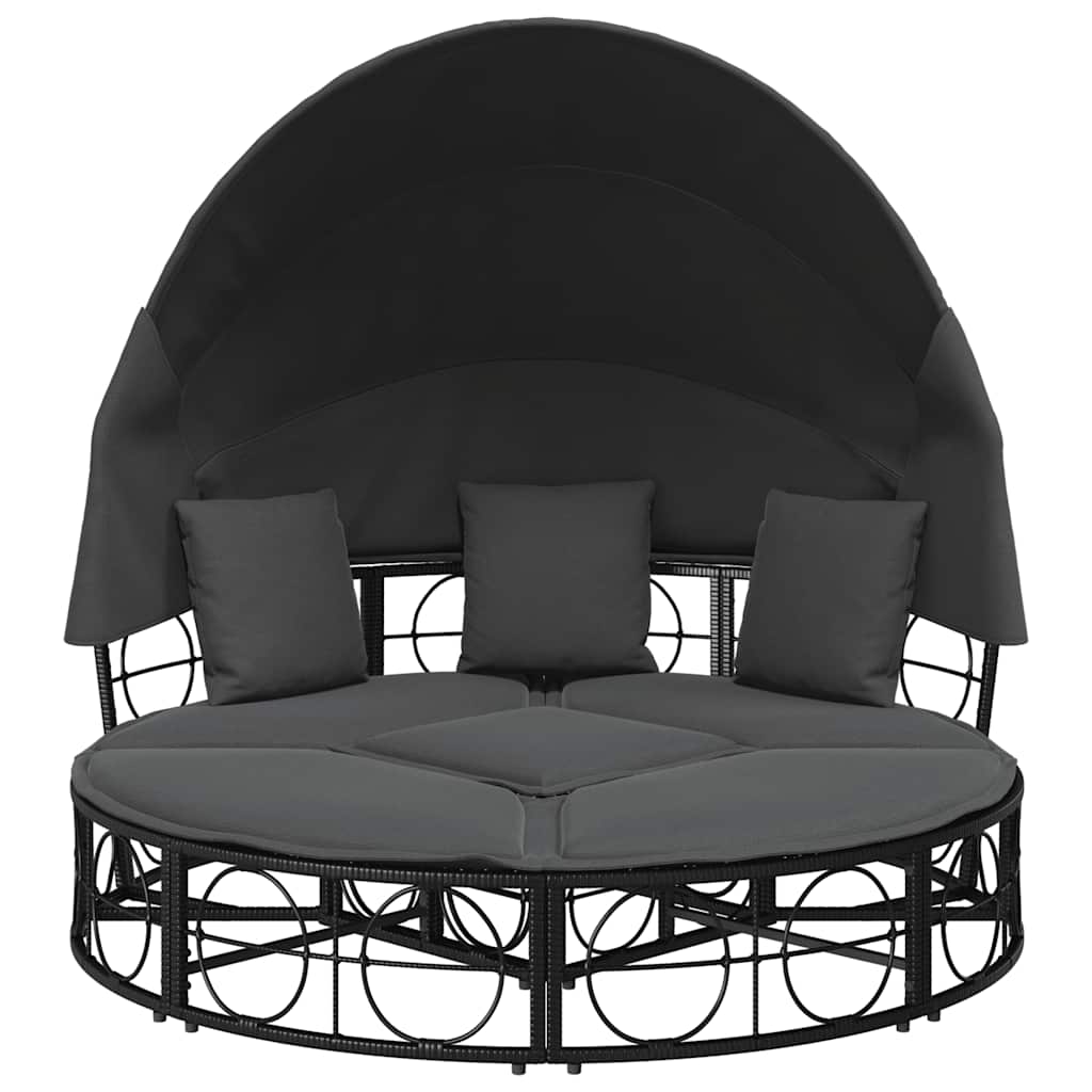 Outdoor Lounge Bed with Canopy and Cushions, Poly Rattan
