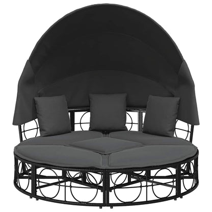 Outdoor Lounge Bed with Canopy and Cushions, Poly Rattan