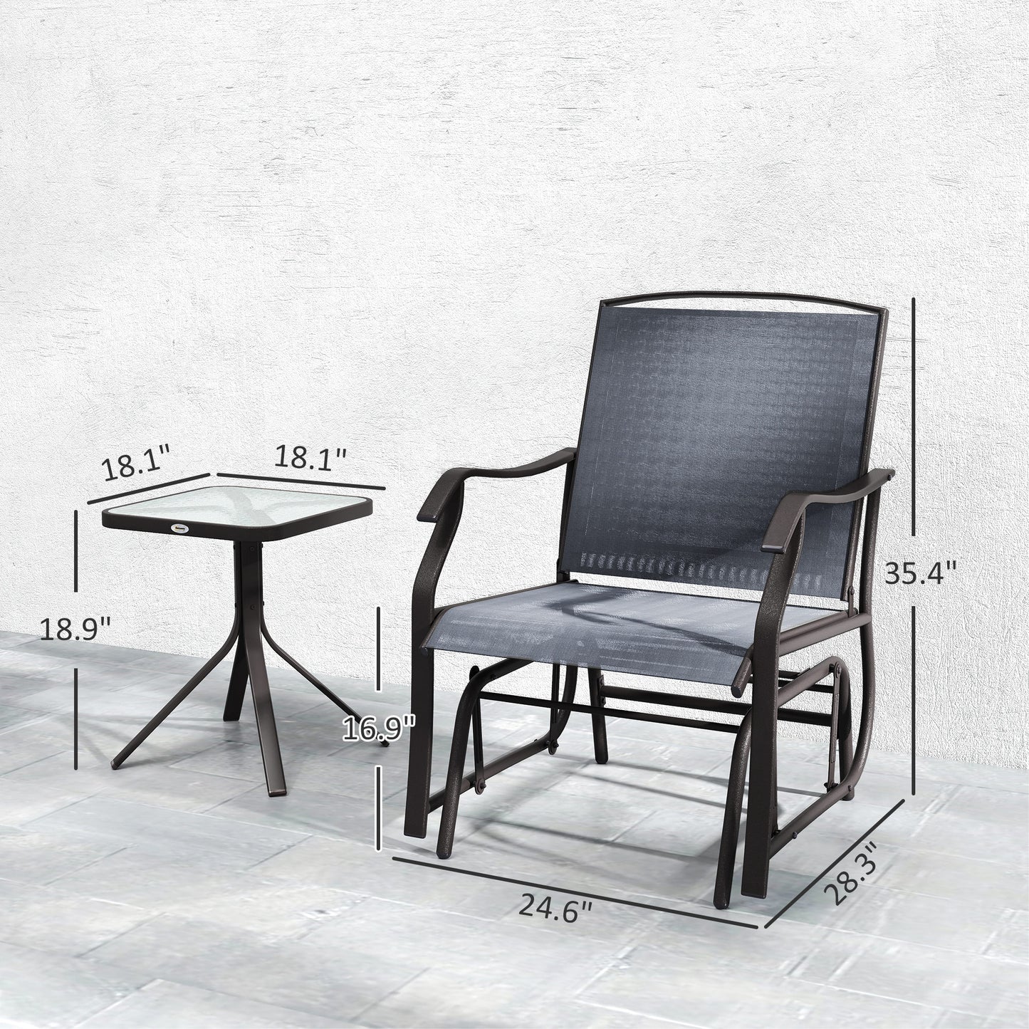 3 Piece Outdoor Glider Chair With Coffee Table And 2 Patio Chairs Supports Up To 352 Lbs For Backyard And Garden Gray