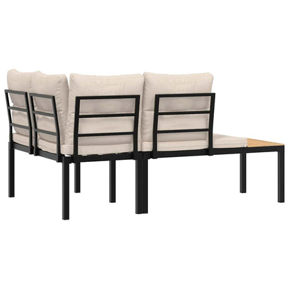 Garden Benches with Cushions, 2 Pieces, Black Powder-Coated Steel