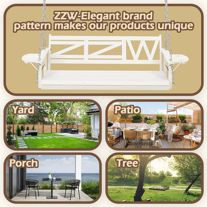 Wooden Outdoor Porch Swing With 3-seat