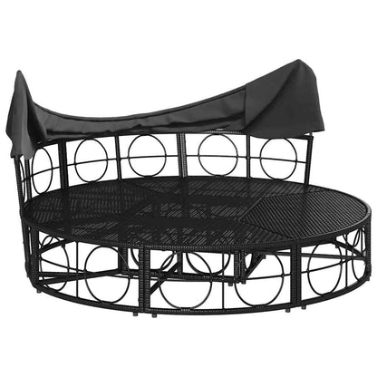 Outdoor Lounge Bed with Canopy and Cushions, Poly Rattan