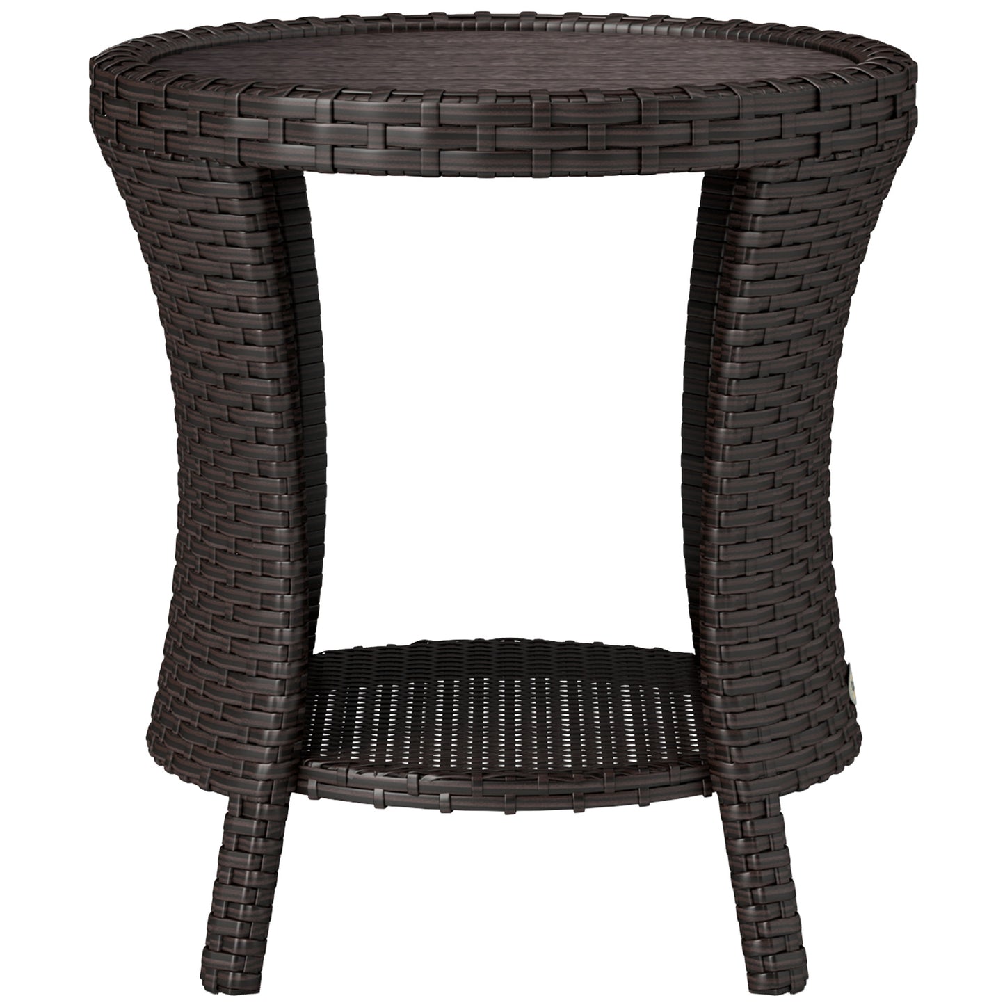 18 Wicker Outdoor Coffee Table, PE Rattan Patio Side Table With 2-Tier Storage, Composite Wood Top, Mixed Brown
