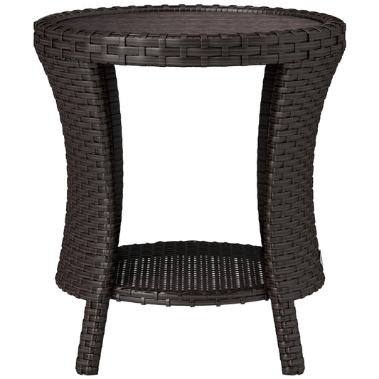 18 Wicker Outdoor Coffee Table, PE Rattan Patio Side Table With 2-Tier Storage, Composite Wood Top, Mixed Brown