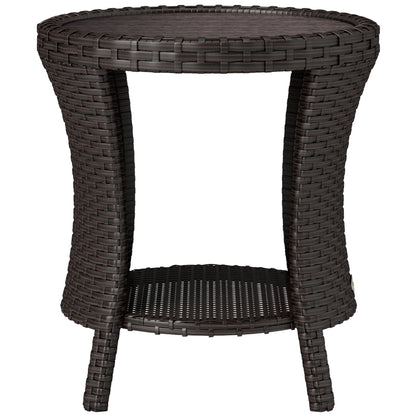18 Wicker Outdoor Coffee Table, PE Rattan Patio Side Table With 2-Tier Storage, Composite Wood Top, Mixed Brown