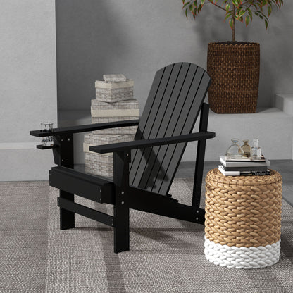 Modern Adirondack Chair With Cupholder Supports 330 Lbs For Patio Garden Lawn Black