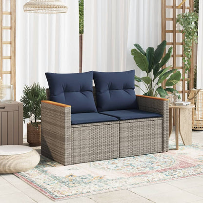 Garden Sofa with Cushions, 2-Seater, Poly Rattan