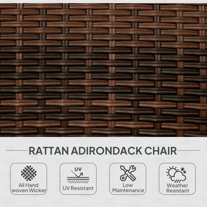 Patio Adirondack Chair With Rattan Wicker, Soft Cushions, Tall Curved Backrest For Deck Or Garden, Cream White