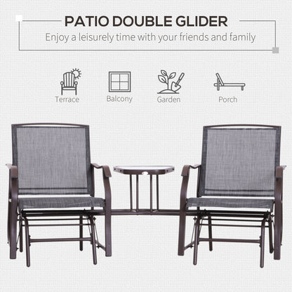 Outdoor Glider Swing 2-Seat Independent Chairs Grey With Center Coffee Table