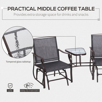 Outdoor Glider Swing 2-Seat Independent Chairs Grey With Center Coffee Table