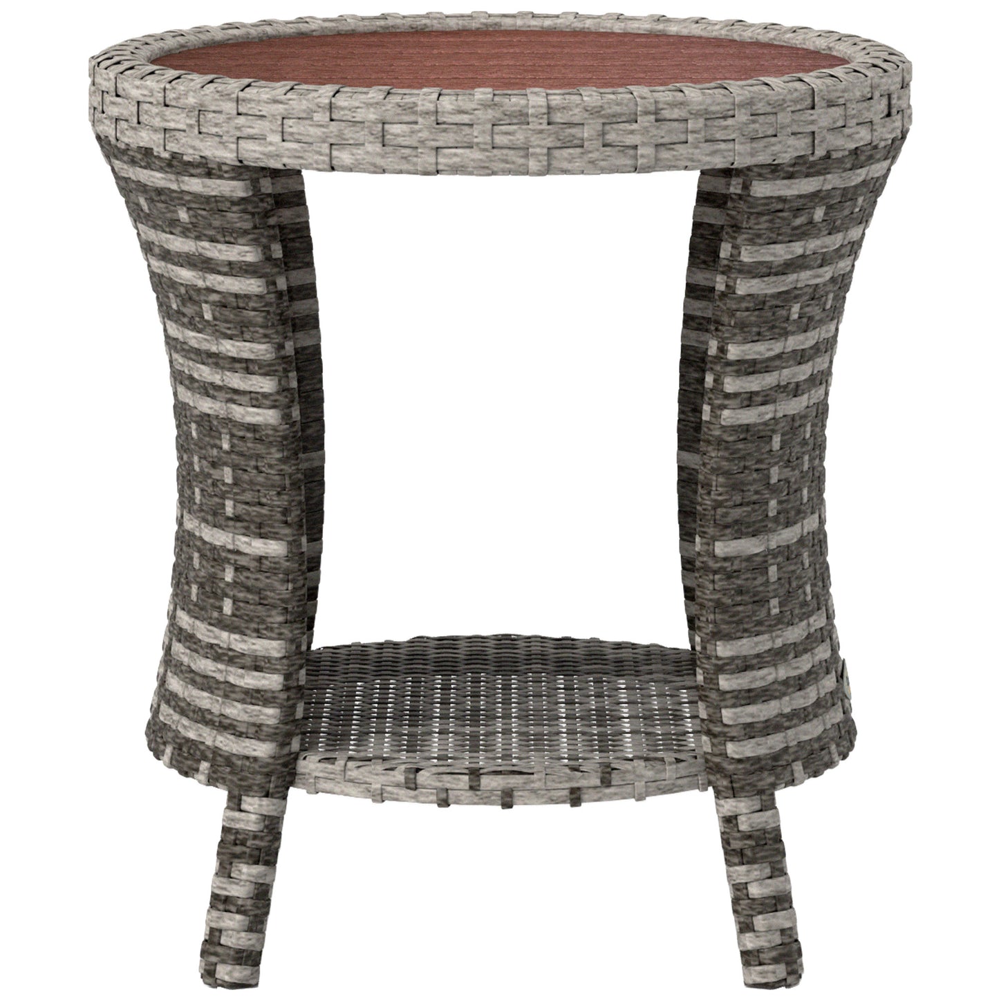 18 Wicker Outdoor Coffee Table, PE Rattan Patio Side Table With 2-Tier Storage, Composite Wood Top, Mixed Gray