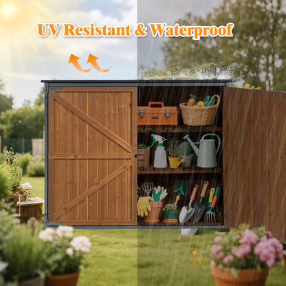 Outdoor Storage Cabinet 50.4L X 26.8W X 41H Ft Garden Shed Tool Shed With Metal Frame Structure For Garden Patio Lawn Brown
