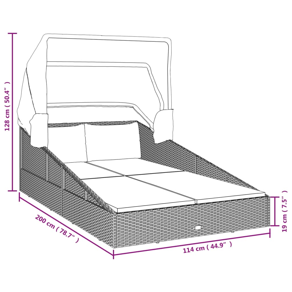 sun lounger with folding canopy 200x poly rattan
