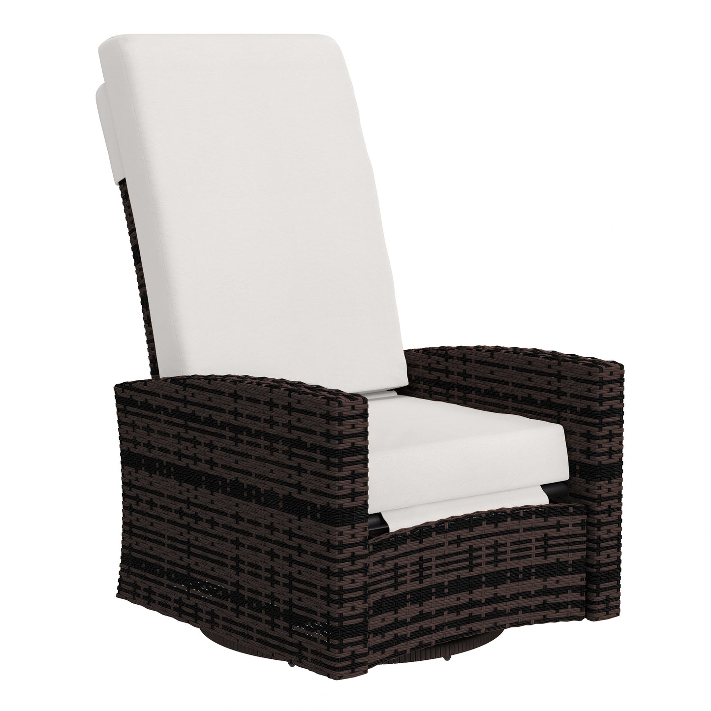 Outdoor Wicker Swivel Recliner Chair, Lifting Footrest, 360 Rotating Basic, Water-resistant Cushions, Khaki