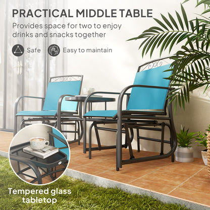 Outdoor Glider Chairs With Coffee Table, Patio 2-Seat Rocking Chair Swing With Breathable Sling For Backyard, Blue